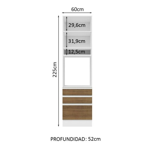 Alacena para Horno y Microondas Madesa Glamy 60 cm 1 Puerta 3 Cajones Blanco.