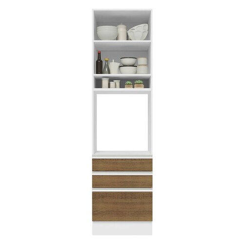 Alacena para Horno y Microondas Madesa Glamy 60 cm 1 Puerta 3 Cajones Blanco.