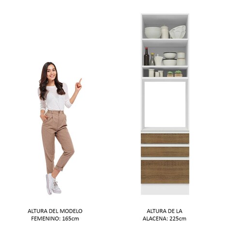 Alacena para Horno y Microondas Madesa Glamy 60 cm 1 Puerta 3 Cajones Blanco.