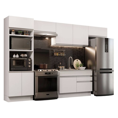 Mueble de Cocina Integral 350 cm Blanco/Marrón Glamy Madesa 01.