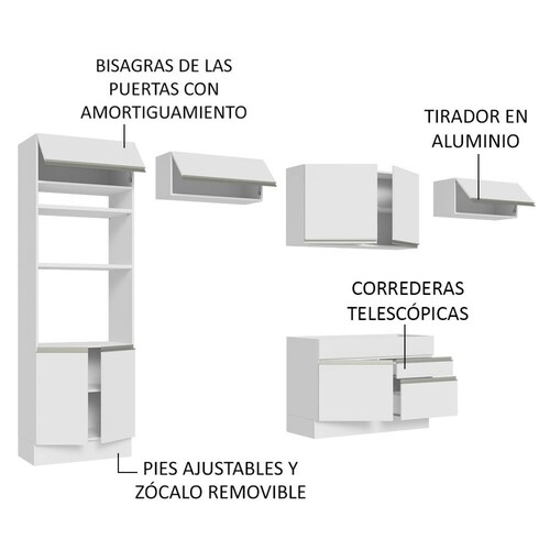 Mueble de Cocina Integral 350 cm Blanco/Marrón Glamy Madesa 01.