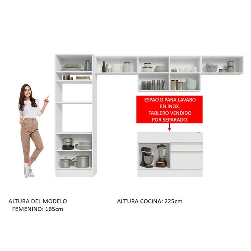 Mueble de Cocina Integral 350 cm Blanco/Marrón Glamy Madesa 01.