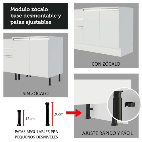 Mueble de Cocina Integral 350 cm Blanco/Marrón Glamy Madesa 01.