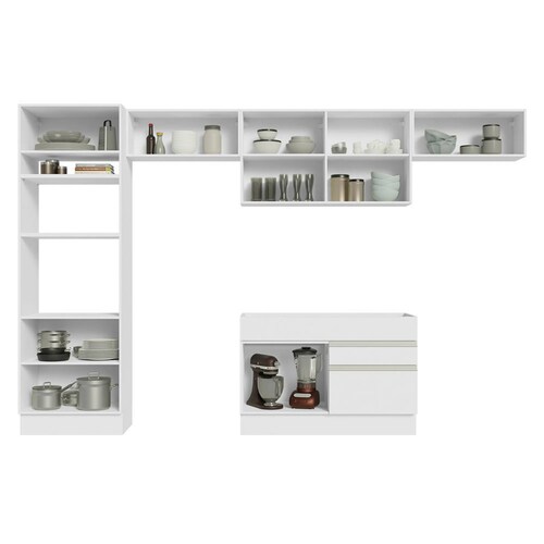 Mueble de Cocina Integral 350 cm Blanco/Marrón Glamy Madesa 01.