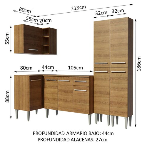 Armario de Cocina Completo 293cm Emilly Madesa - Marrón/Blanco Madesa  Emilly Cocina Integral Mueble de Cocina