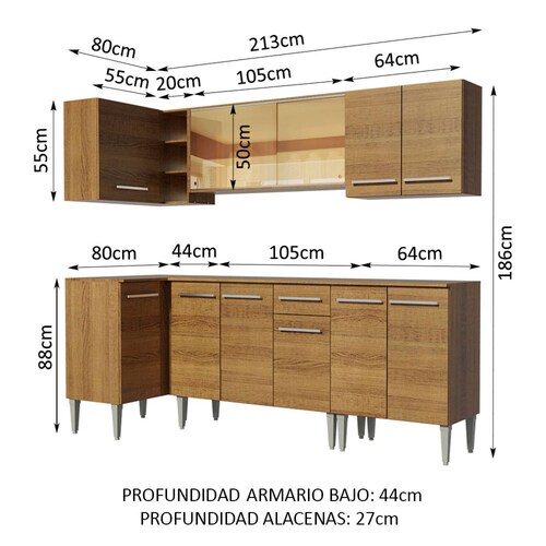 Mueble de Cocina Integral Esquinera 293cm Emilly Play Madesa04
