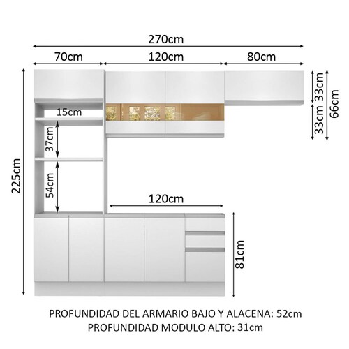 Mueble de Cocina Integral 270cm Marselha Madesa 01