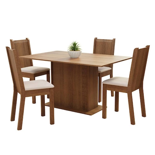 Juego de Comedor Madesa Luana Mesa con Tablero de Madera y 4 Sillas Marrón/Beige.
