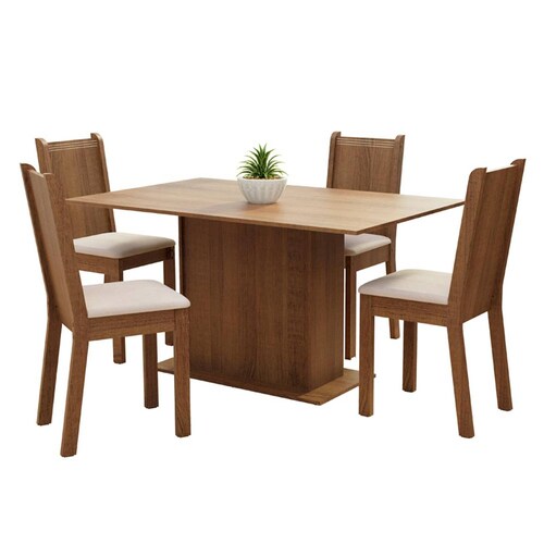 Juego de Comedor Madesa Luana Mesa con Tablero de Madera y 4 Sillas Marrón/Beige.