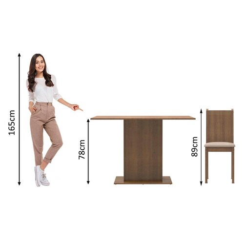 Juego de Comedor Madesa Luana Mesa con Tablero de Madera y 4 Sillas Marrón/Beige.
