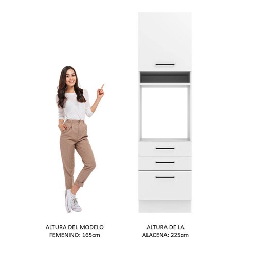 Mueble para Horno y Microondas Madesa Agata 60 cm 1 Puerta 3 Cajones Blanco
