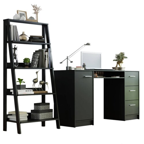 Escritorio Madesa Alaska + Estantería Escalera Negro