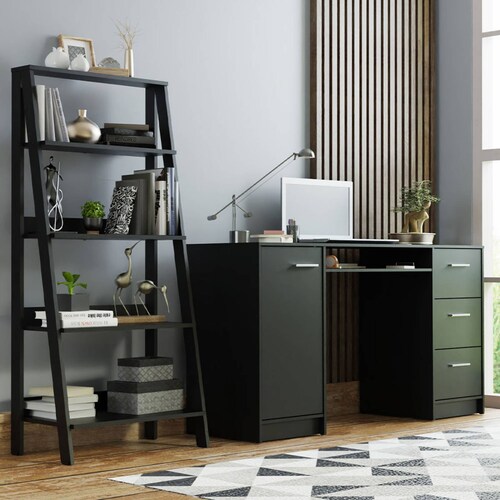 Escritorio Madesa Alaska + Estantería Escalera Negro