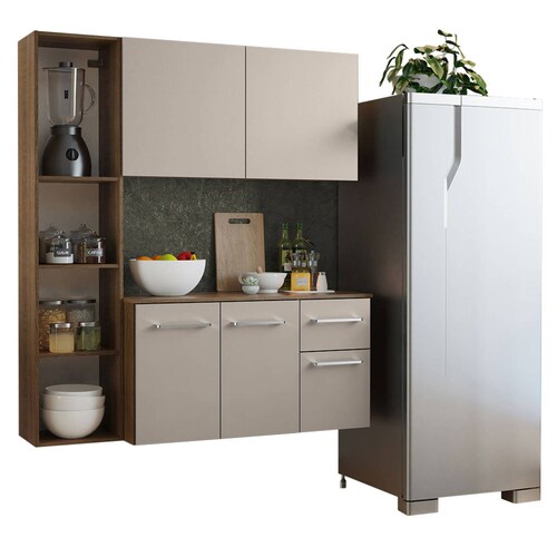 Cocina Compacta Easy Madesa 120cm Crema/Marrón.