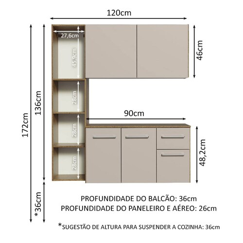 Cocina Compacta Easy Madesa 120cm Crema/Marrón.