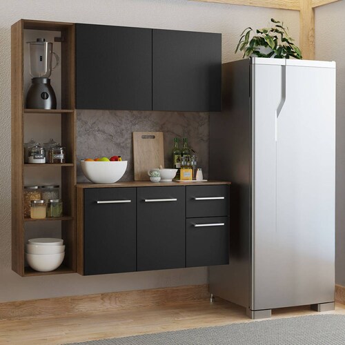 Cocina Compacta Easy Madesa 120cm Negro/Marrón.