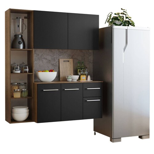Cocina Compacta Easy Madesa 120cm Negro/Marrón.