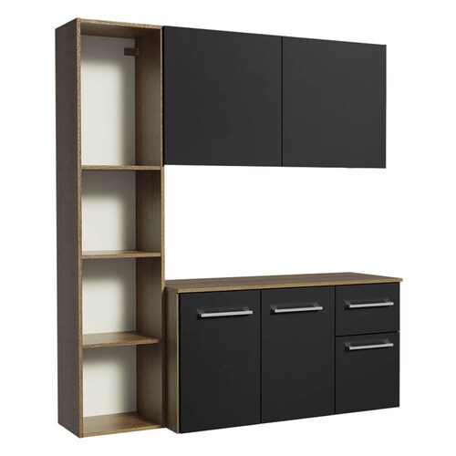 Cocina Compacta Easy Madesa 120cm Negro/Marrón.
