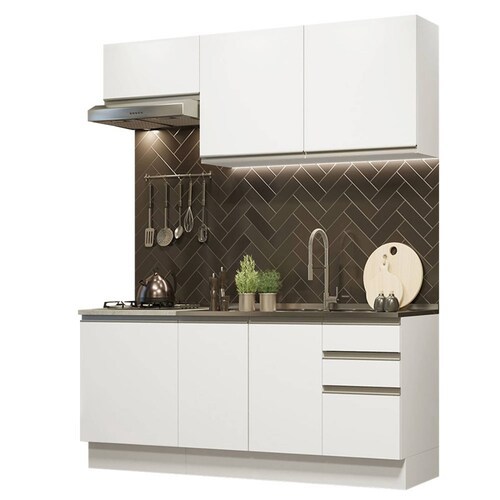 Mueble de Cocina Integral Madesa Glamy Con Mesón De Acero 180Cm
