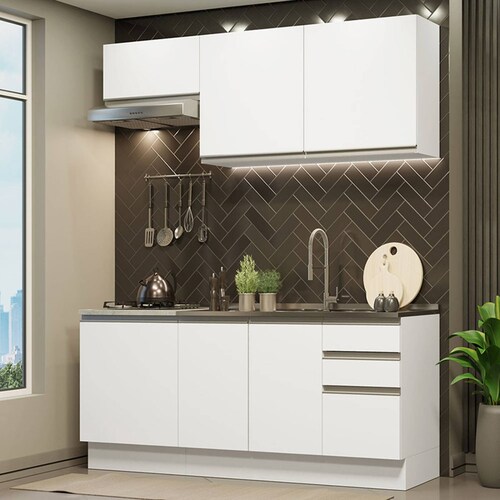 Mueble de Cocina Integral Madesa Glamy Con Mesón De Acero 180Cm