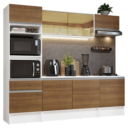 Cocina Integral Diamante Madesa 240cm Blanco/Marrón