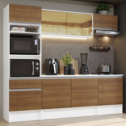 Cocina Integral Diamante Madesa 240cm Blanco/Marrón