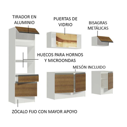 Cocina Integral Diamante Madesa 240cm Blanco/Marrón