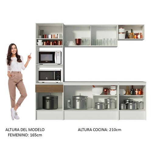 Cocina Integral Diamante Madesa 240cm Blanco/Marrón