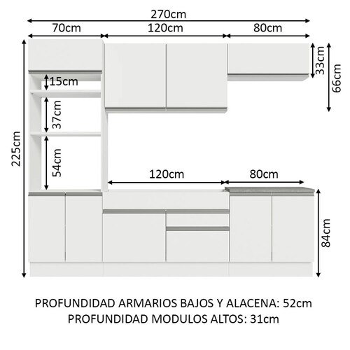 Cocina Integral Modular Madesa 270cm Glamy 13 BB.