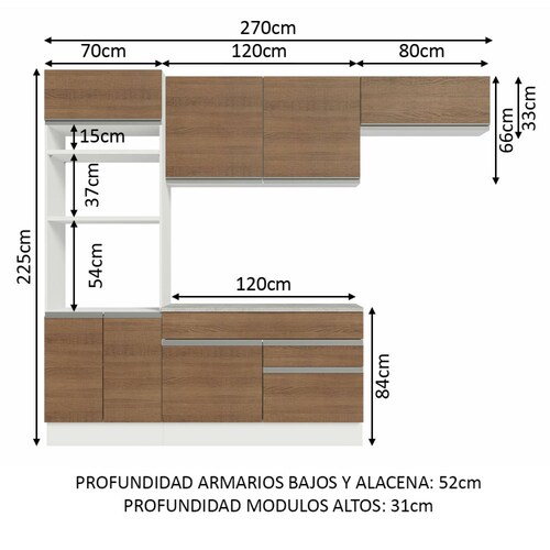 Cocina Integral Modular 270cm Madesa Glamy BM 14