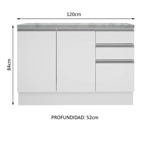 Mueble De Cocina 2 Puertas 3 Cajones 120cm Glamy Madesa