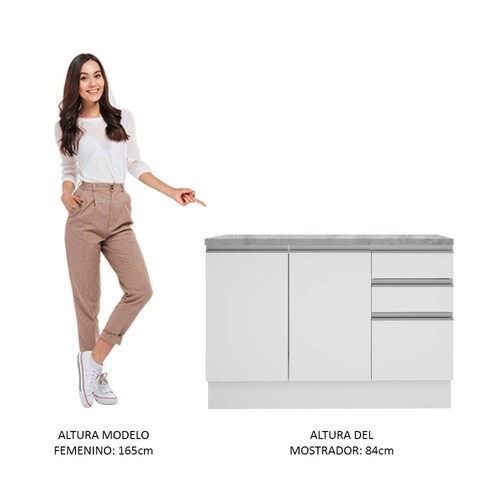 Mueble De Cocina 2 Puertas 3 Cajones 120cm Glamy Madesa
