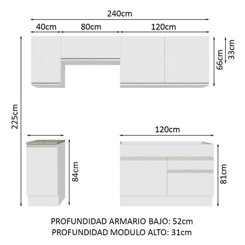 Mueble de Cocina Integral Glamy 240cm Madesa 07.