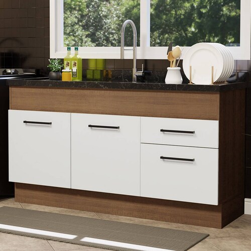 Mueble de Cocina Para Fregadero Madesa Agata 150cm Blanco/Marrón.