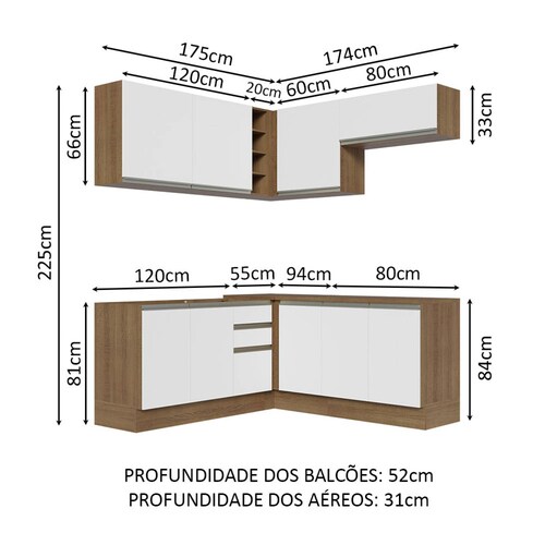 Cocina Integral Esquinera 349cm Glamy Madesa 03.