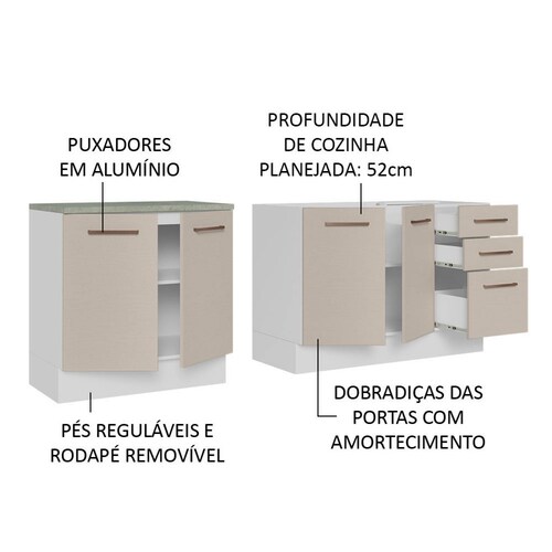 Kit Con 2 Muebles de Cocina Madesa Agata Sin Encimera Ni Tarja BC