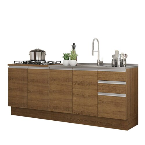 Kit con 2 Muebles de Cocina Madesa Glamy 4 Puertas y 3 Cajones Marrón