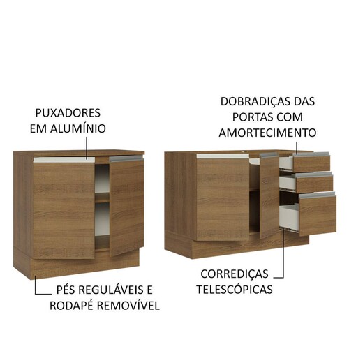 Kit con 2 Muebles de Cocina Madesa Glamy 4 Puertas y 3 Cajones Marrón