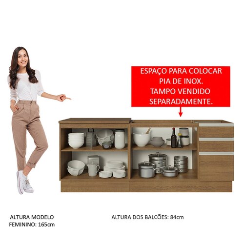 Kit con 2 Muebles de Cocina Madesa Glamy 4 Puertas y 3 Cajones Marrón