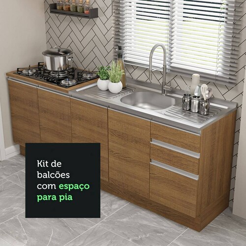 Kit con 2 Muebles de Cocina Madesa Glamy 4 Puertas y 3 Cajones Marrón