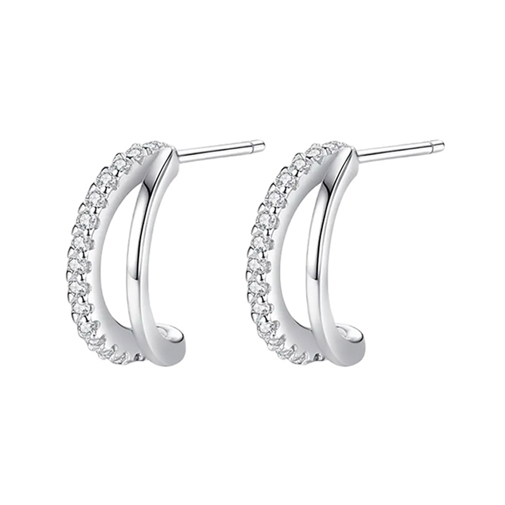 Aretes Modernos Con Incrustaciones De Circonio Plata 925.