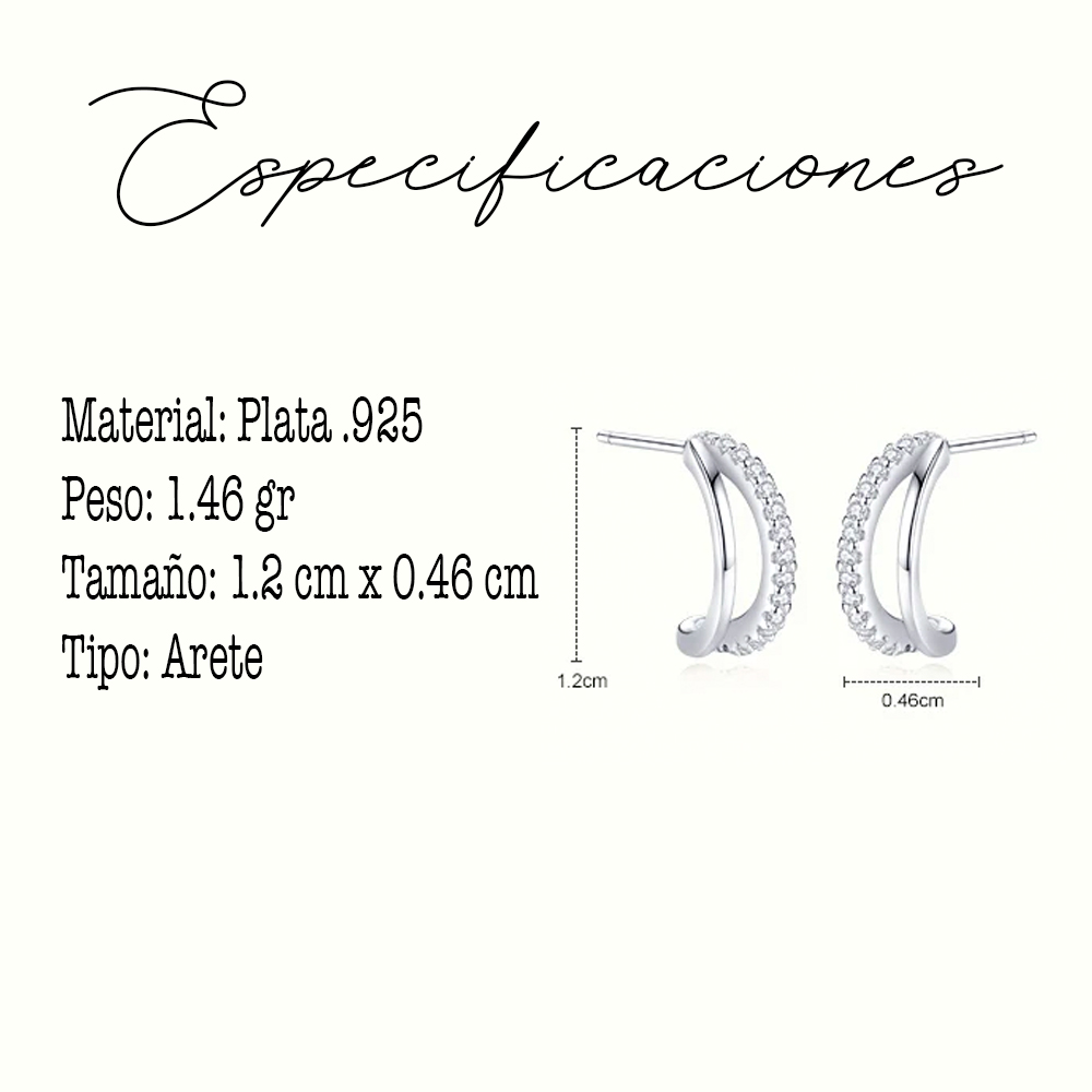 Aretes Modernos Con Incrustaciones De Circonio Plata 925.