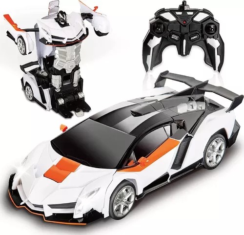 Carro Transformer Radio Control Con Sensor Robot Car Color Blanco Con Naranja.