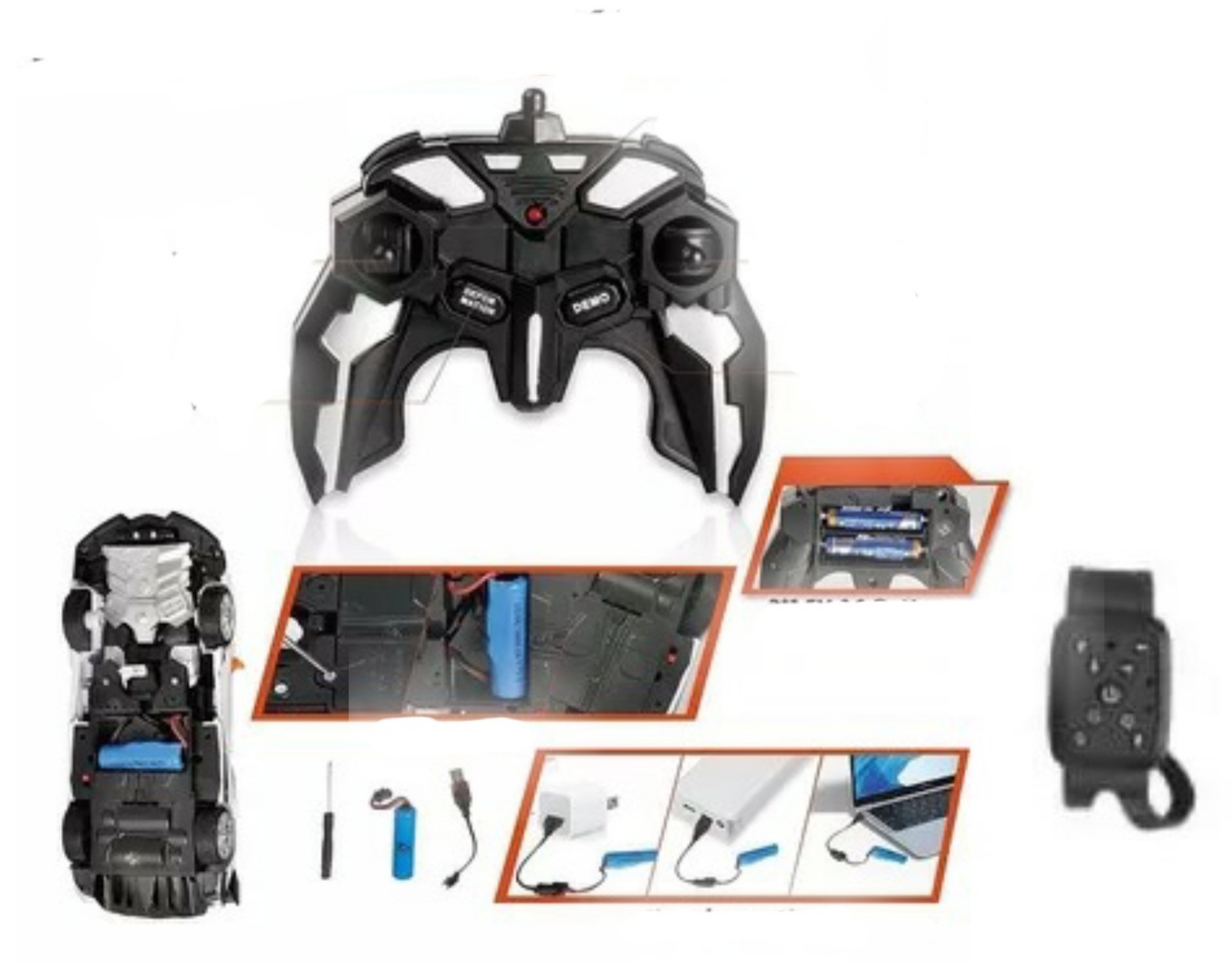 Carro Transformer Radio Control Con Sensor Robot Car Color Blanco Con Naranja.