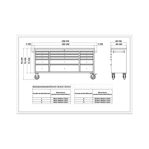 Isla de Cocina Profesional De Acero Inoxidable de 1.8 M y 15 Cajones Thor Kitchen HTC7215W1 -2.