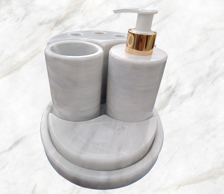 Juego de baño de Marmol Blanco modelo ovalado,.
