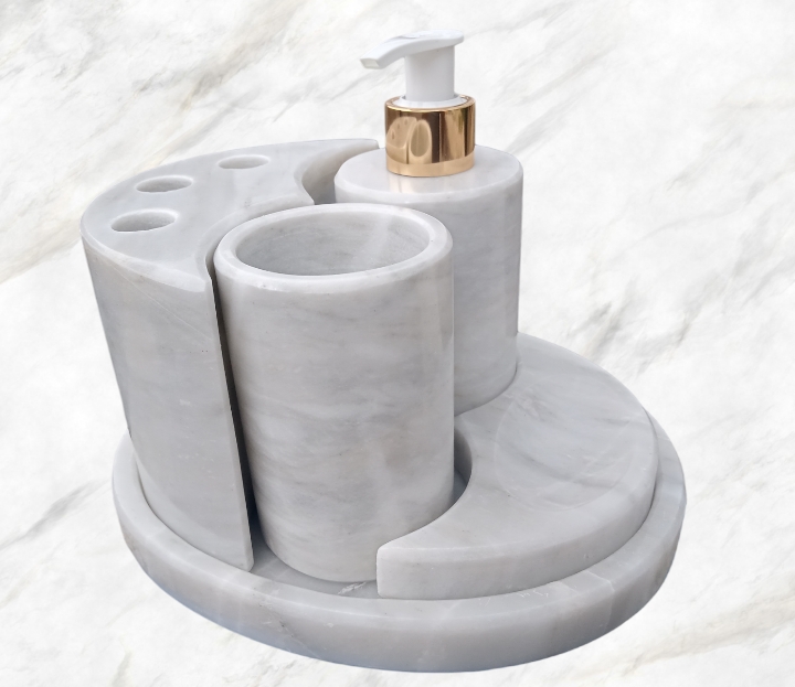 Juego de baño de Marmol Blanco modelo ovalado,.