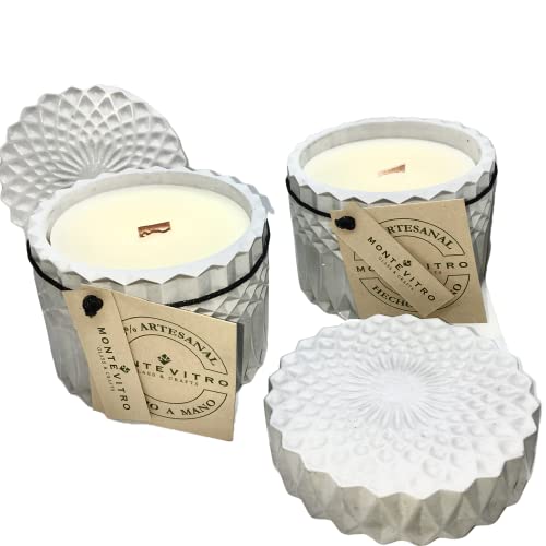 2 Velas aromaticas con TAPA en CILINDRO de Concreto Monte Vitro con cera de Soya y pabilo de madera 