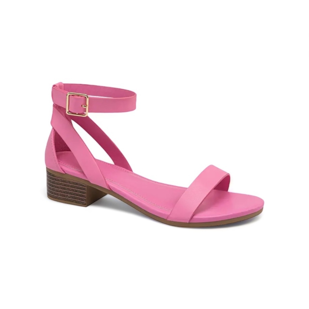 Sandalias con tacón bajo y correa en el tobillo de unicolor para mujer
