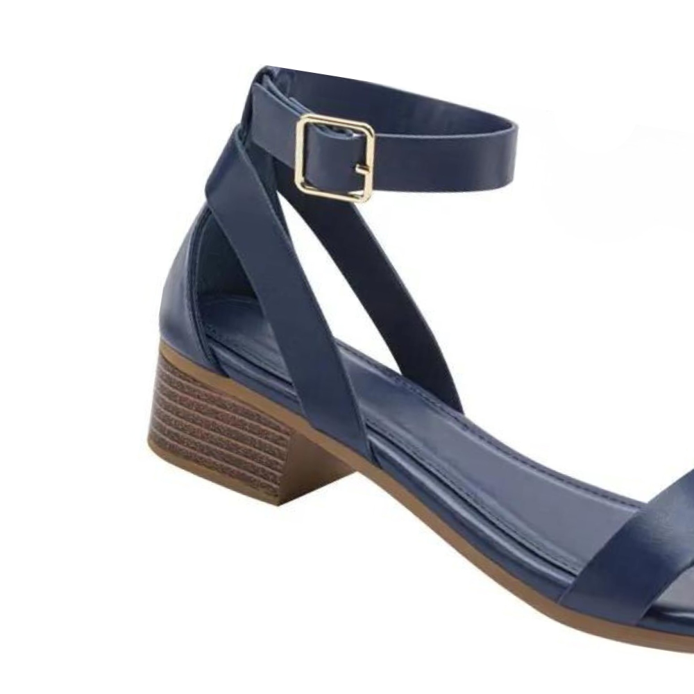 Sandalias con tacón bajo y correa en el tobillo de unicolor para mujer